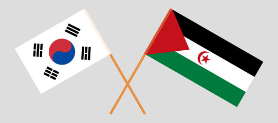 Crossed flags of South Korea and Western Sahara. Official colors. Correct proportion