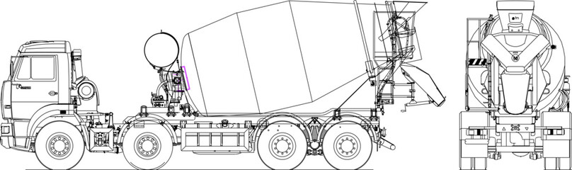 Cement mixer truck construction detail illustration sketch