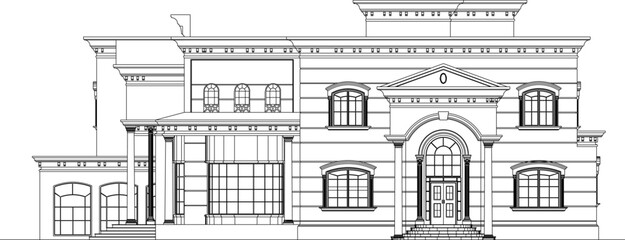 Obraz premium Vector sketch of vintage and classic mediterranean house design illustration