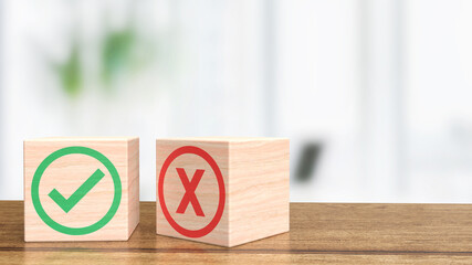 The right and wrong on blank wood cube for business concept 3d rendering