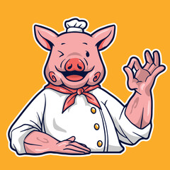 Cartoon Chef Pig with small toque Vector