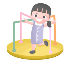 cute girl kid is playing on the round boat