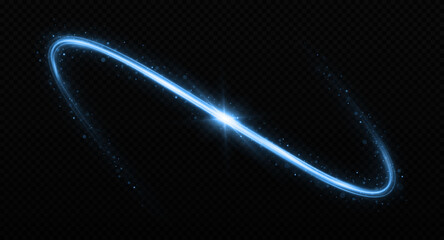 Glowing wavy lines on transparent background. Magic sparkle trail. Luminous wavy comet effect.