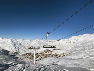 view of cable car and ski resort Val Thorens