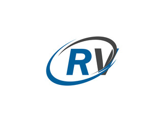RV letter creative modern elegant swoosh logo design