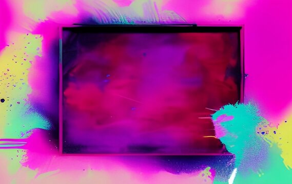 Pink And Purple Frame Splatter Paint, Abstract Art,  Texture Background, With Copy Space, Negative Space, Generative Ai