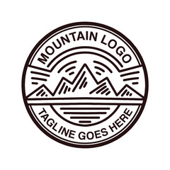 Obraz premium Monoline Mountain Logo adventure Vintage Emblem Vector Design badge illustration Symbol Icon