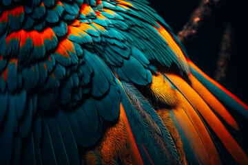 Obraz premium A mesmerizing close-up of the textured wing of a parrot