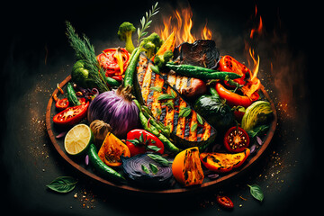 A mouth-watering image of grilled vegetables, including bell peppers