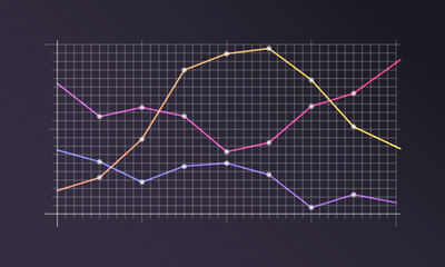 Abstract financial chart with uptrend line graph and numbers in stock market on gradient white color background. Trend lines, columns, market economy information background. Vector illustration