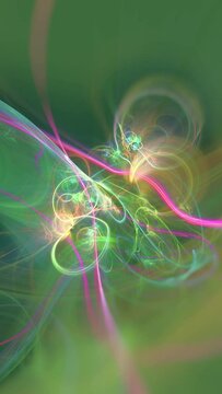 Fractal art loop psychedelic abstract background animation. Evolving rotating multicolored swirls. Flame, gas, smoke, plasma, psychedelia, trippy, fantasy art. Vertical format.