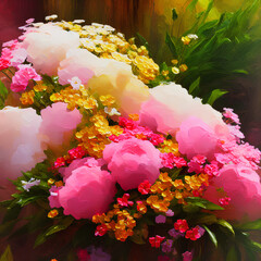 flowers in the garden impasto style textured painting generative ai