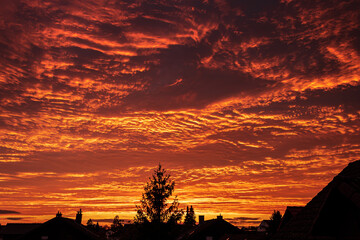 Sunset, evening sky with colorful clouds 