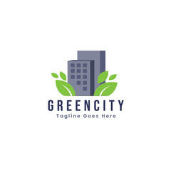 Green Nature. Eco City with Leaf Vector Logo Template Design