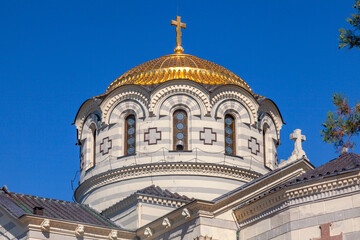Fototapeta na wymiar The main dome of St. Vladimir Cathedral in Chersonese, Crimea