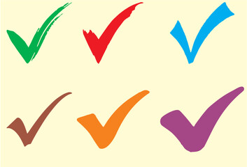 Check mark right or correct icon. Different colors checklist vector design. Check-mark icon for business, office, poster, and web designs.