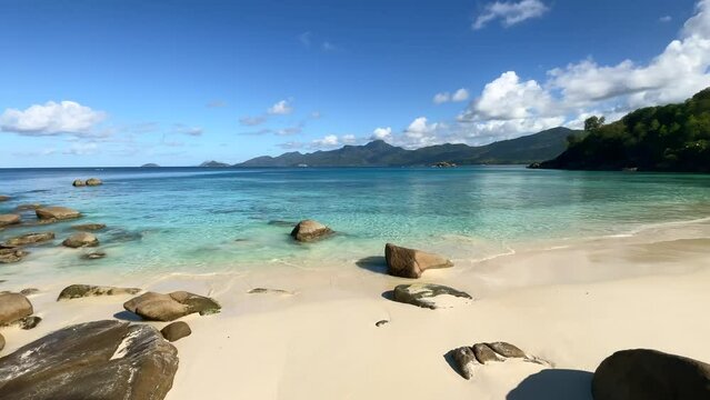 Mahe Seychelles spectacular view over paradise beach, anse solei (sun beach)