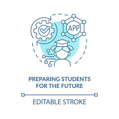 Preparing students for future turquoise concept icon. ICT benefit in education abstract idea thin line illustration. Isolated outline drawing. Editable stroke. Arial, Myriad Pro-Bold fonts used