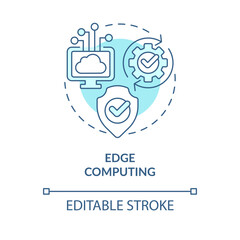 Edge computing turquoise concept icon. Data processing. Information technology trend abstract idea thin line illustration. Isolated outline drawing. Editable stroke. Arial, Myriad Pro-Bold fonts used