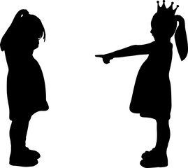 School bullying. Girl points finger at another crying girl. Concept of bullying. Silhouette, vector