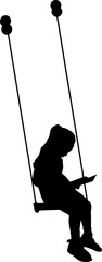 Silhouette Vector of a little girl reading a book sitting on a swing