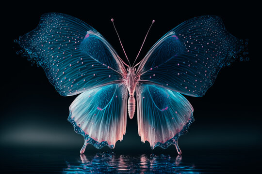 ultra realistic image of a beautiful spectral light pink butterfly with transparent