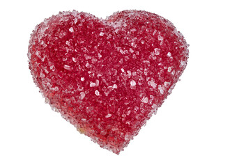 Sweet heart made of red strawberry jelly covered with sugar crystals, romantic symbol of devoted friendship, love, wedding or Valentine's Day