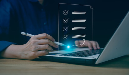 Online business contract Electronic signature, e-signing, digital document management, paperless office, signing business contract concept.