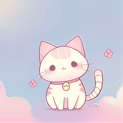 Anime Cat, Japanese Animation, Kitty, Cat, Kitten, cute, Kawai, Chibi, Art, Digital art, Ai Art, Flowers, Wall Art, 