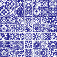 Mexican talavera tiles vector seamless pattern collection,  different size and style design set in black and white
- 565040318