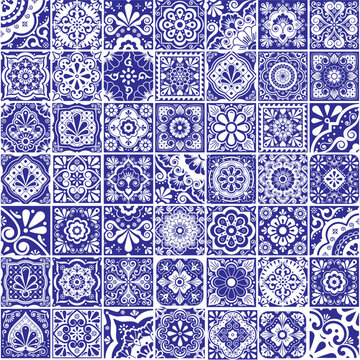 Mexican talavera tiles vector seamless pattern collection,  different size and style design set in black and white
