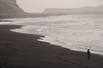 mar del norte y playa de arena negra de islandia. costa