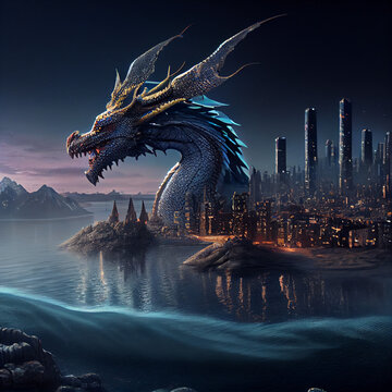 Generative AI - Dragon City Illustration