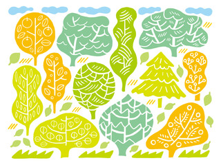 木のイメージのイラストセット