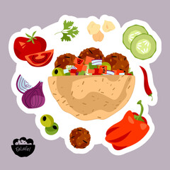 Falafel pita sandwich with various vegetables. Deep-fried balls made from ground chickpeas. Middle Eastern cuisine