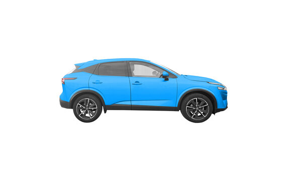 nissan qashqai isolated on white, light blue Nissan car png transparent background side view