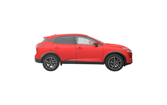 nissan qashqai isolated on white, red Nissan car png transparent background side view