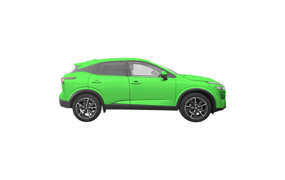 nissan qashqai isolated on white, green Nissan car png transparent background side view