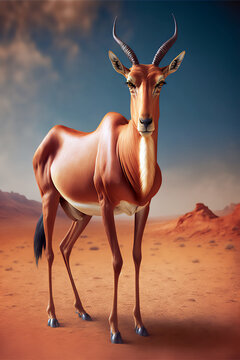 Bubal Hartebeest antelope extinct species in the desert background generative ai digital illustration