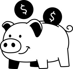 Saving Business pig money sign financial success Colored Semi-Solid Black and White