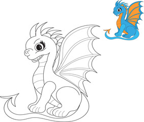 cute dragon childrens coloring book character vector