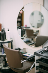 Modern interior of a hairdressing salon. Nobody.