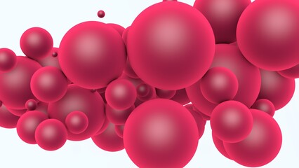 Viva magenta color 2023. Balloons of different sizes close-up on a white background. Viva magenta color abstract background. 3D render.