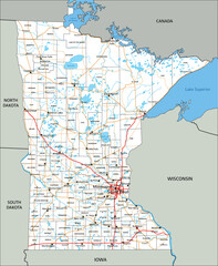 High detailed Minnesota road map with labeling. - 565044797