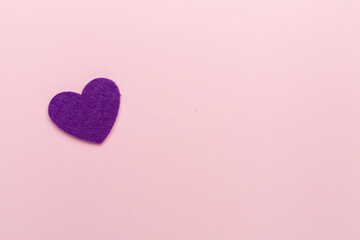 Fototapeta premium Felt hearts on color background, top view