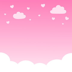 Pink Valentine’s day background with hearts and clouds 