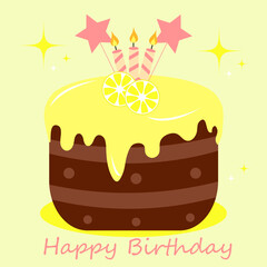 Postcard lemon birthday cake with candles and text