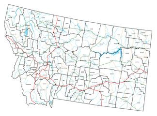 Montana road and highway map. Vector illustration.