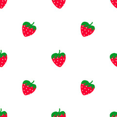 Strawberry fruit pattern, bright red, green leaves, on a white background. used to make a book cover handkerchief pattern, clothing, skirt, socks, wrapping paper, tablecloth, scarf, pattern on mug hat