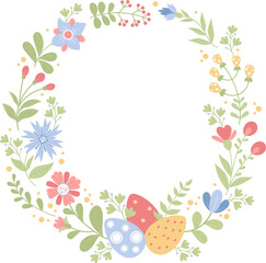 Round frame with flowers and easter eggs
